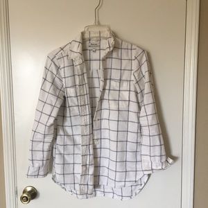 Madewell White and Grey Checkered Flannel Shirt